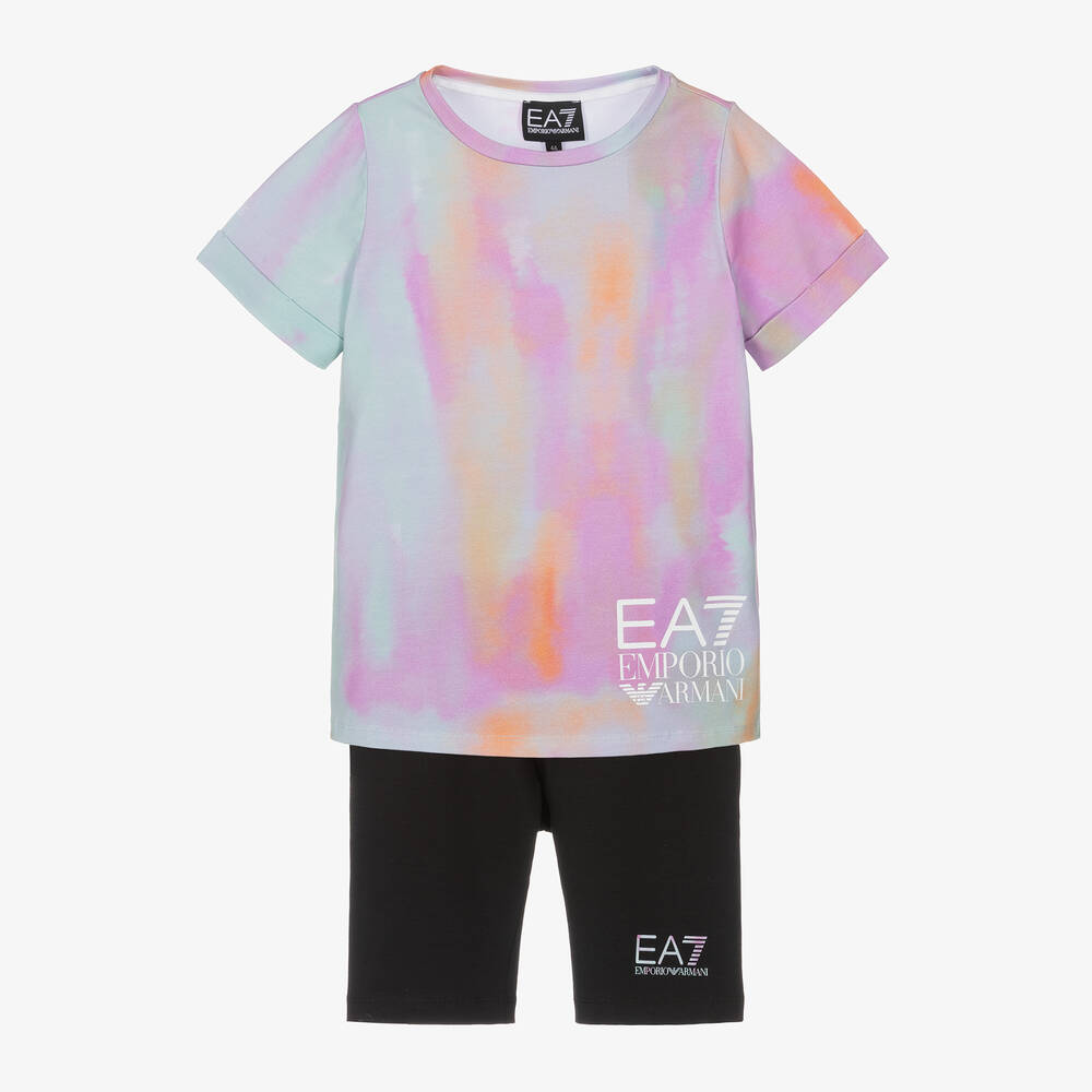 EA7 Emporio Armani-Girls Pastel Pink & Black Shorts Set | Childrensalon Outlet
