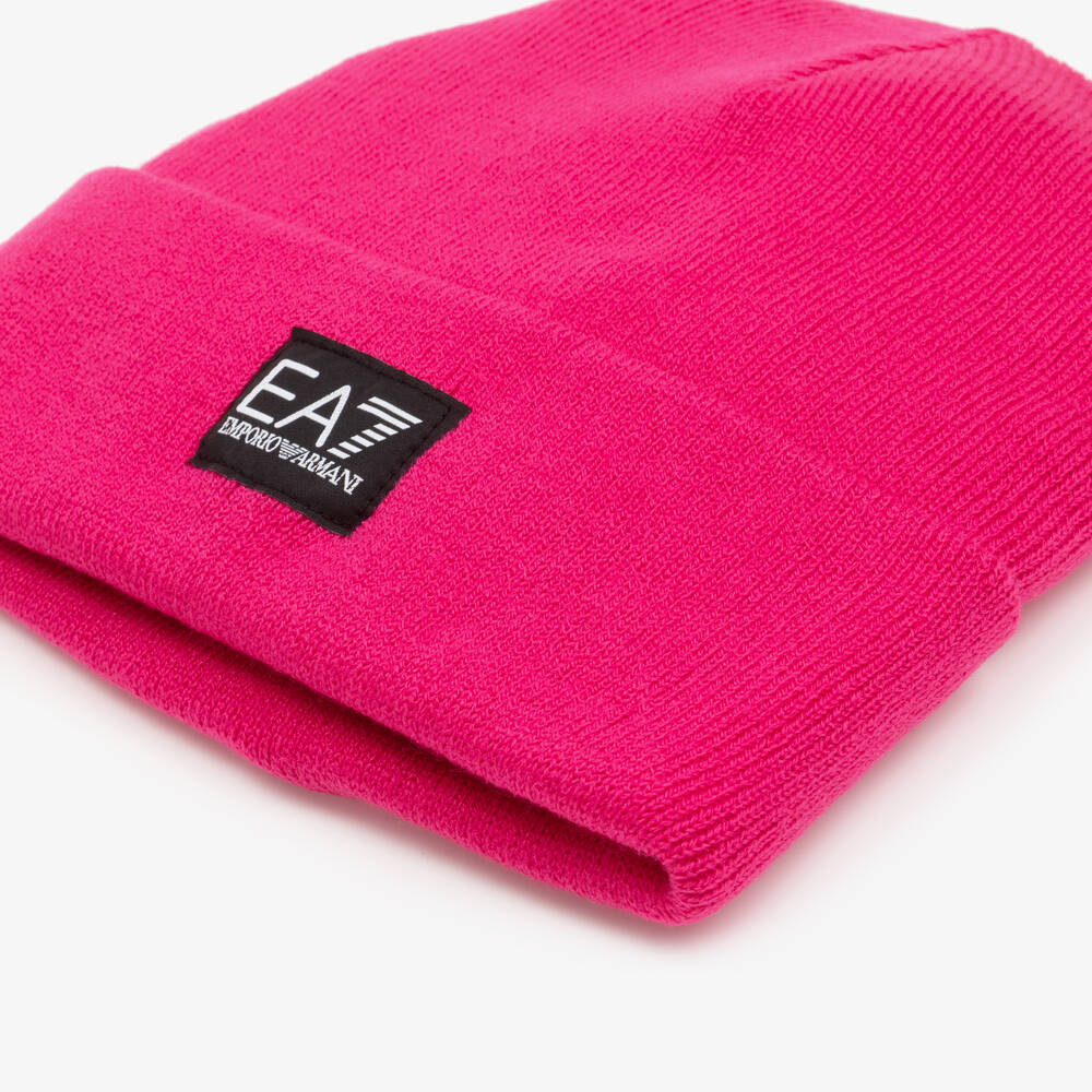 EA7 Emporio Armani Girls Pink Knitted Beanie Hat Childrensalon Outlet