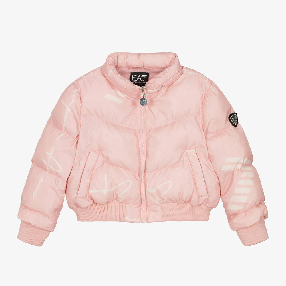 EA7 Emporio Armani - Розовый пуховик с монограммой | Childrensalon