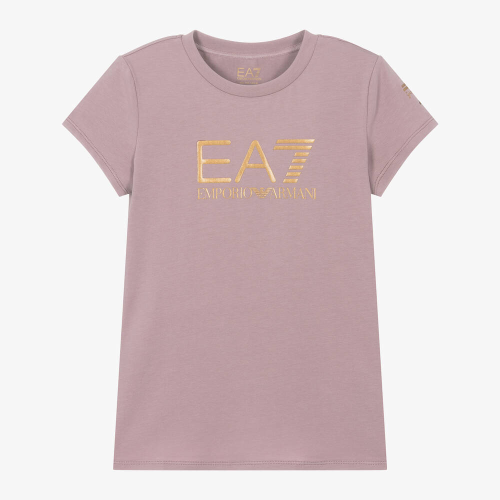 EA7 Emporio Armani-Girls Purple Cotton T-Shirt | Childrensalon Outlet
