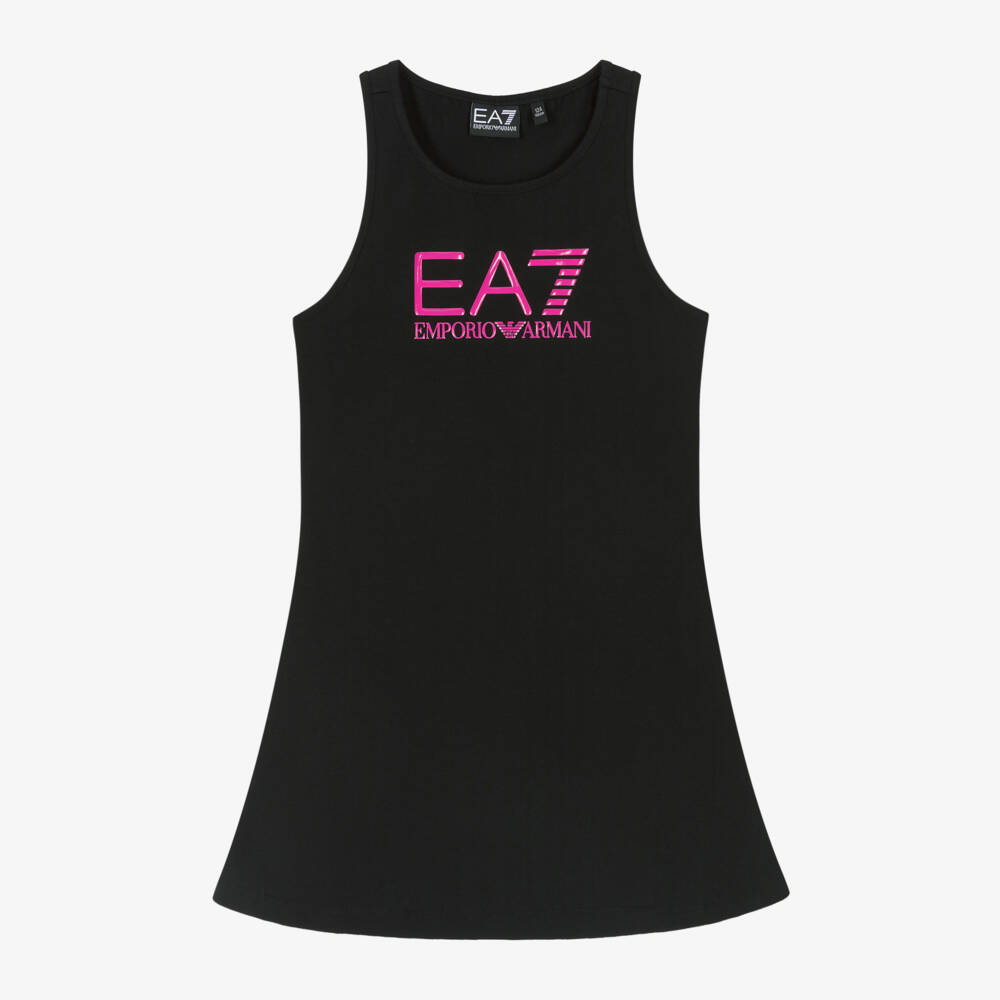 EA7 Emporio Armani-Girls Sleek Black Cotton Dress | Childrensalon Outlet