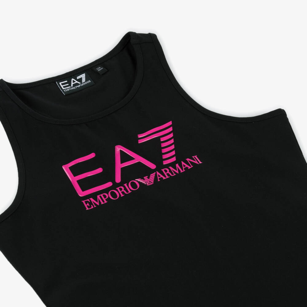 EA7 Emporio Armani-Girls Sleek Black Cotton Dress | Childrensalon Outlet