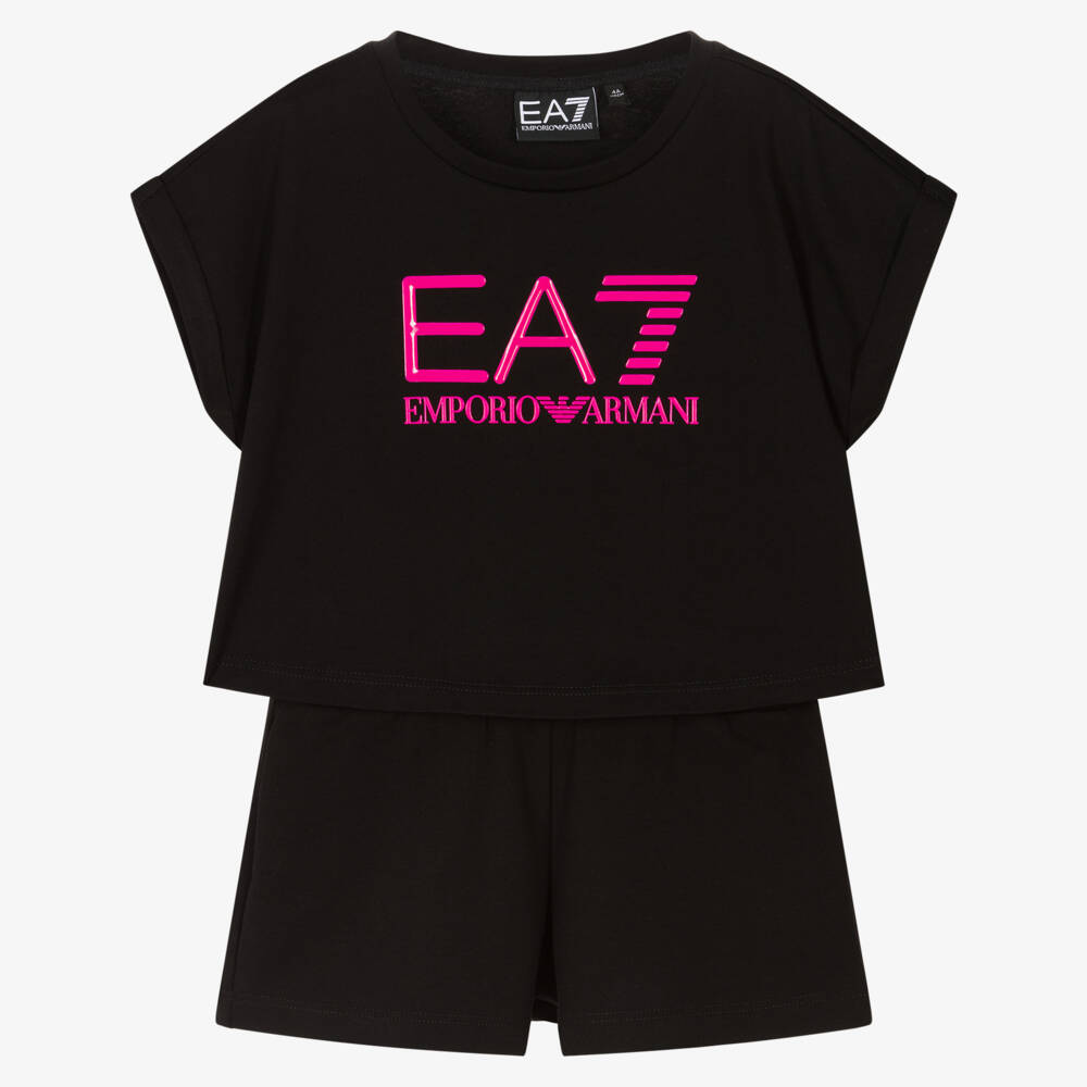 EA7 Emporio Armani-Girls Soft Black Summer Short Set | Childrensalon Outlet