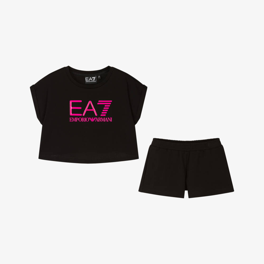 EA7 Emporio Armani-Girls Soft Black Summer Short Set | Childrensalon Outlet