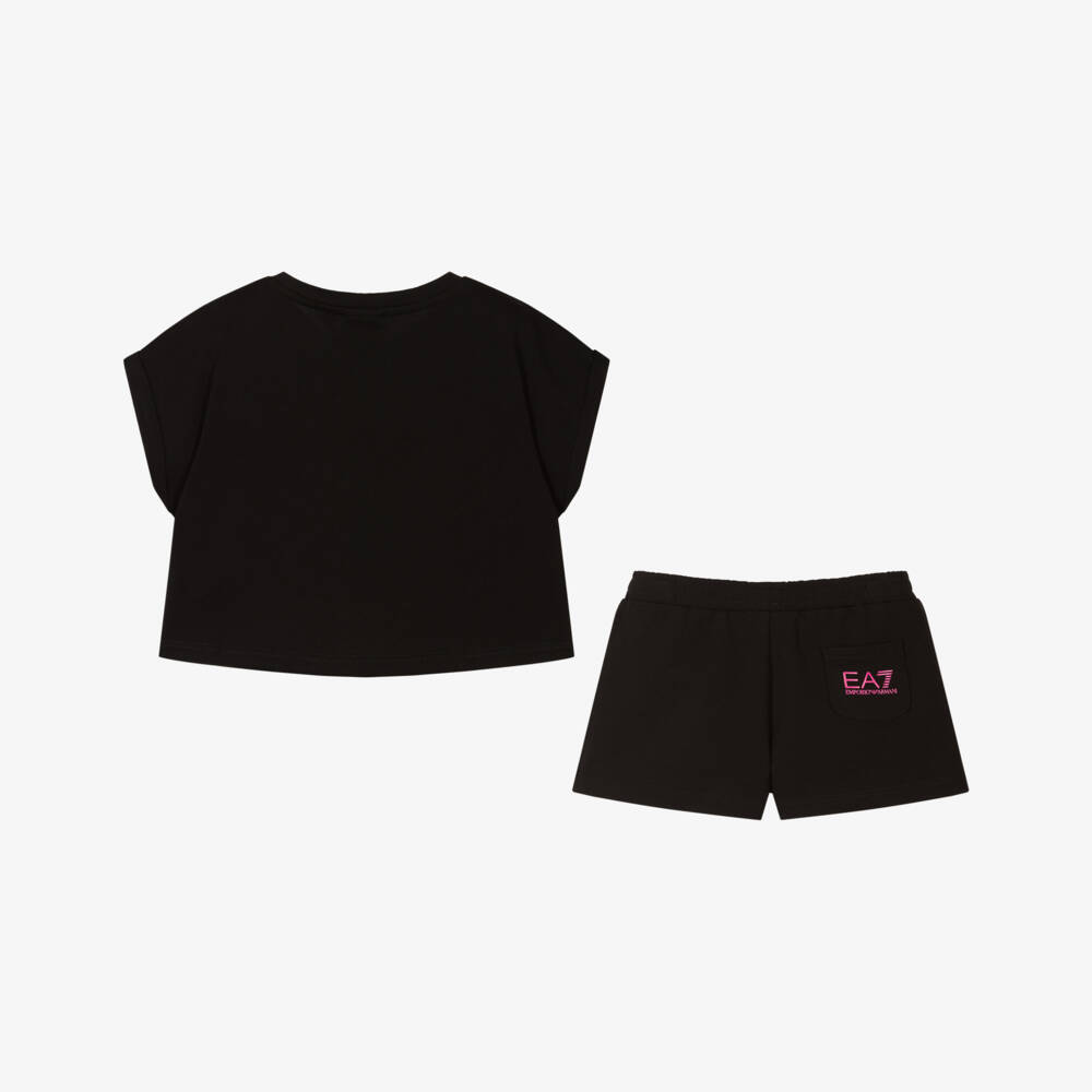 EA7 Emporio Armani-Girls Soft Black Summer Short Set | Childrensalon Outlet