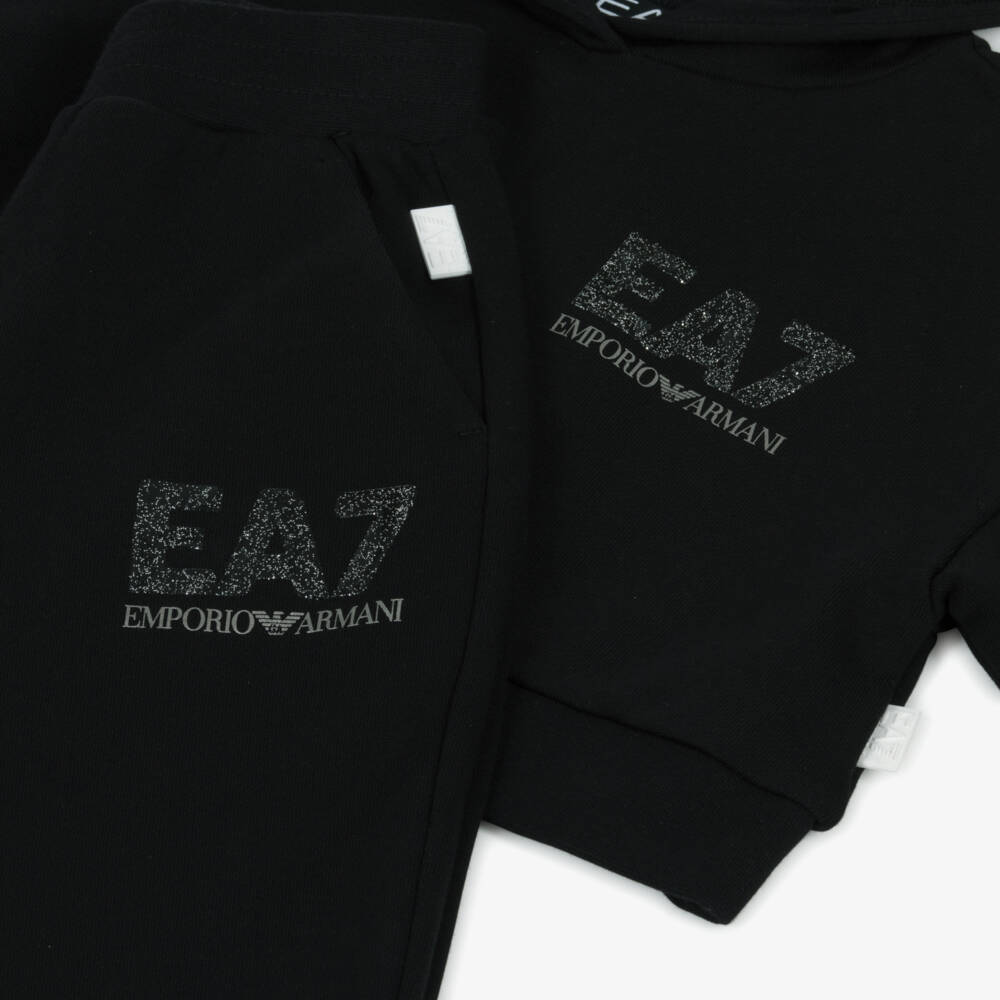 EA7 Emporio Armani-Girls Sparkling Black Cotton Lounge Set | Childrensalon Outlet
