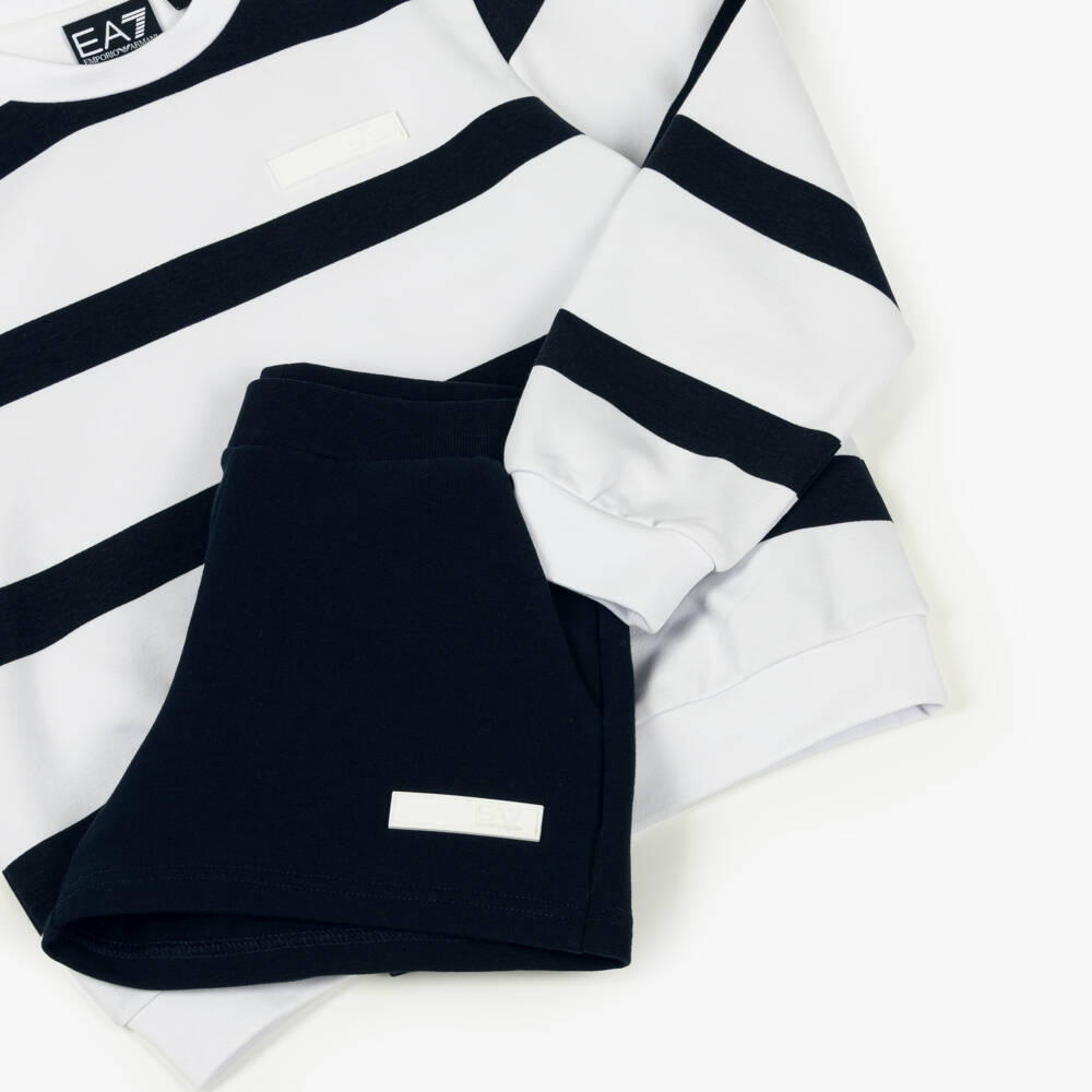 EA7 Emporio Armani-Girls Striped Cotton Shorts Ensemble | Childrensalon Outlet