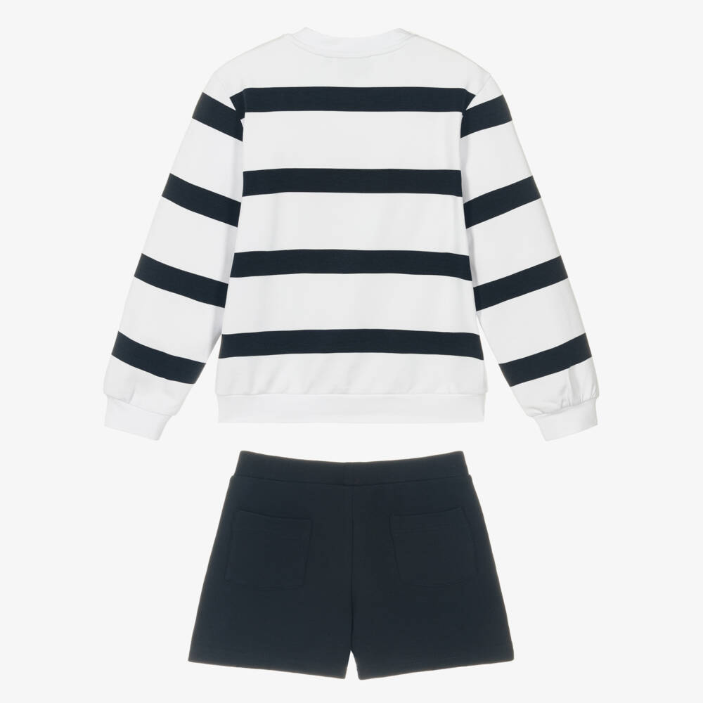 EA7 Emporio Armani-Girls Striped Cotton Shorts Ensemble | Childrensalon Outlet