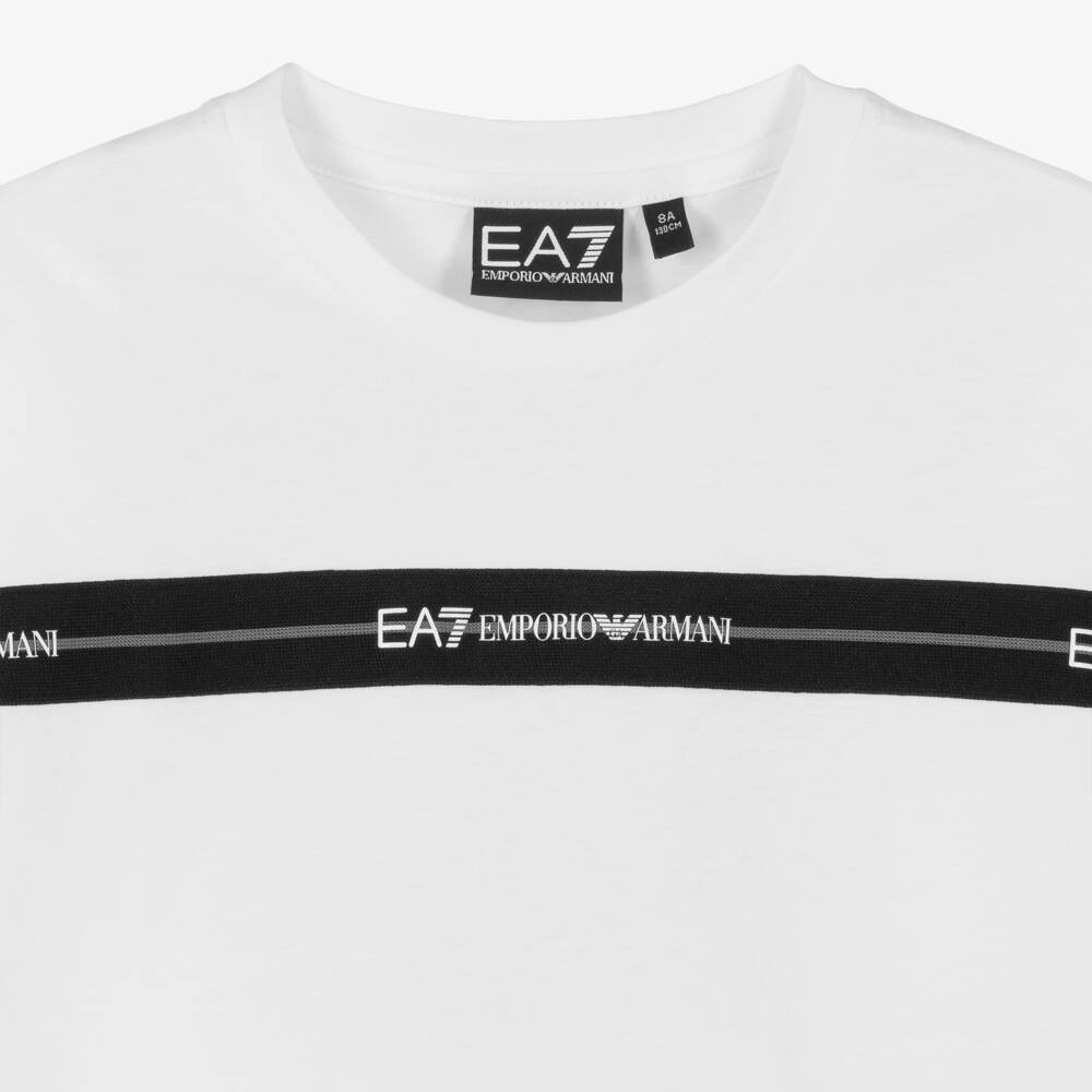 EA7 Emporio Armani-Girls White Cotton Boxy Fit T-Shirt | Childrensalon Outlet