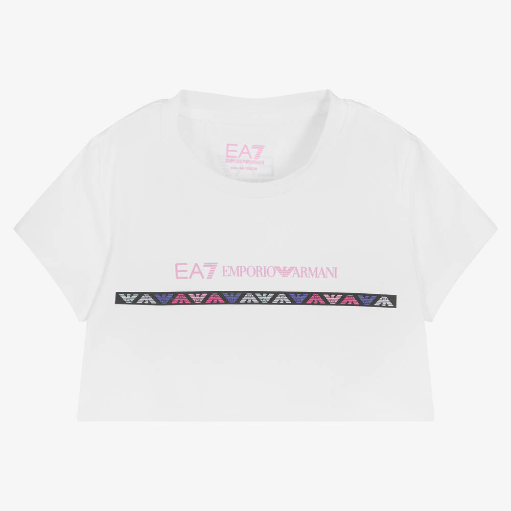 EA7 Emporio Armani Girls White Crop Logo T Shirt Childrensalon