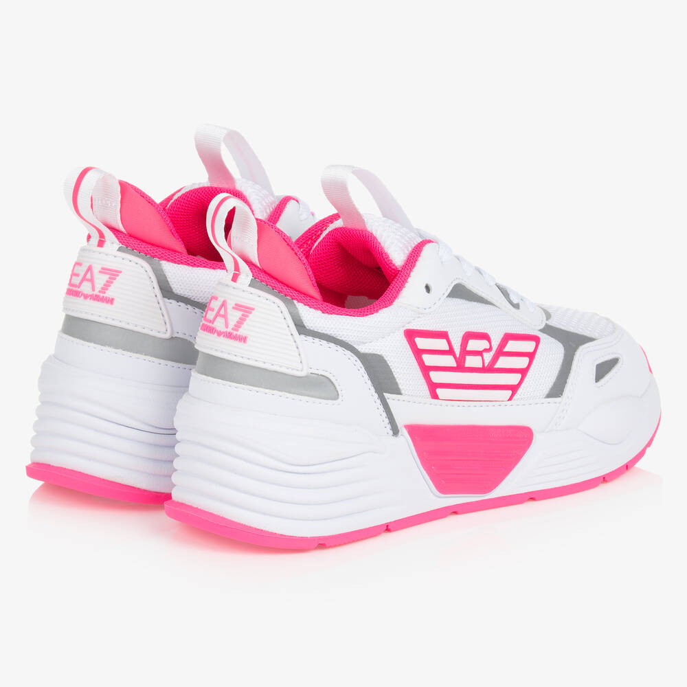 EA7 Emporio Armani-Girls White & Pink Logo Trainers | Childrensalon Outlet