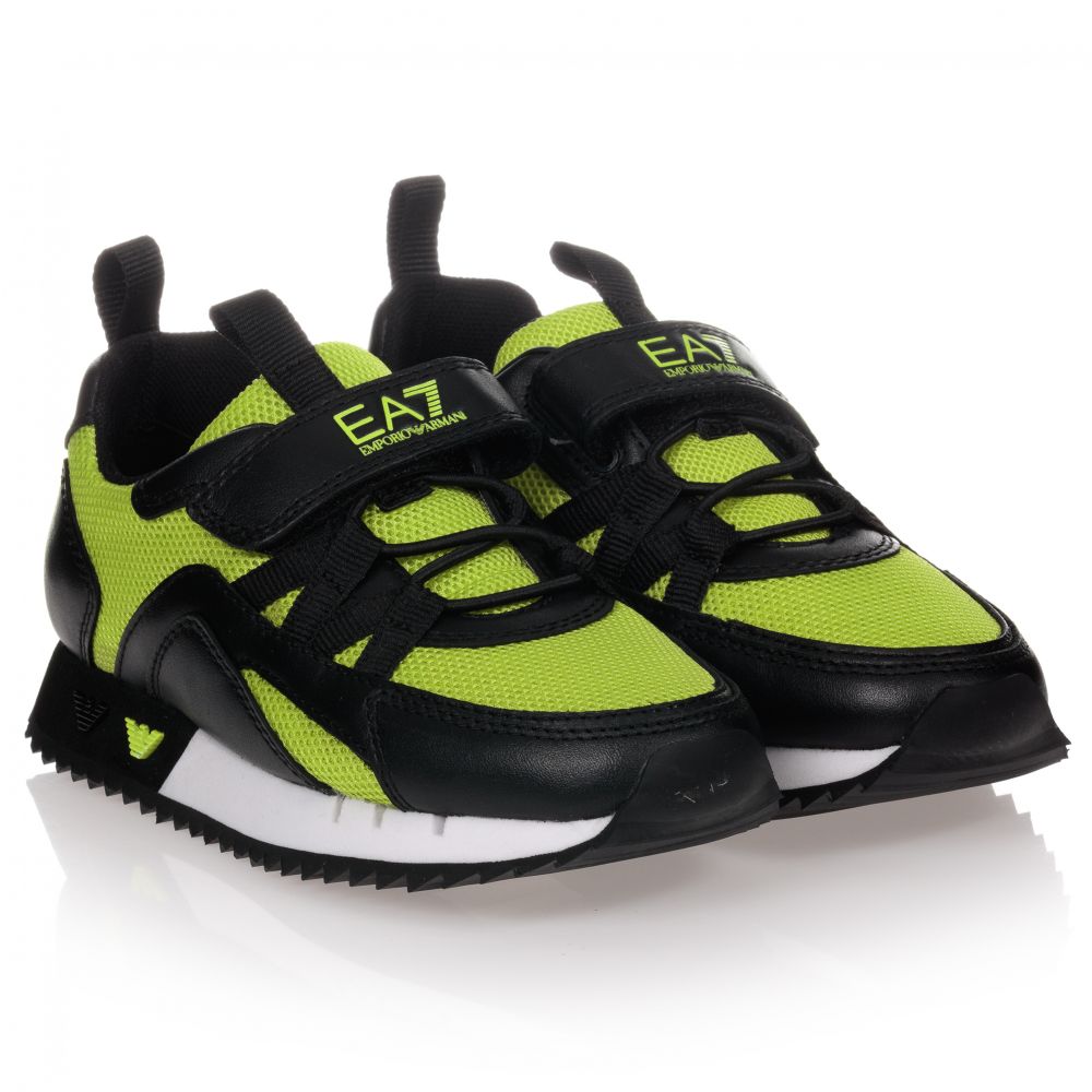EA7 Emporio Armani - Черное-зеленые кроссовки | Childrensalon
