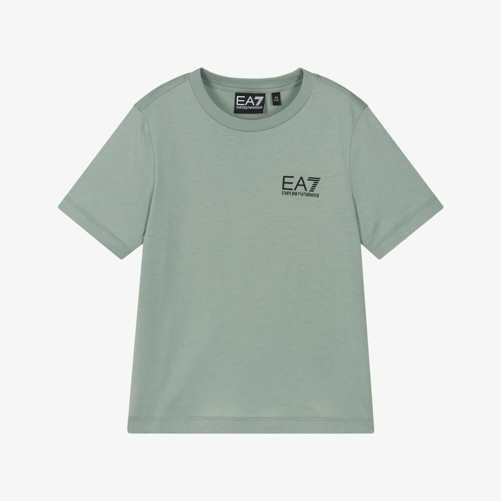 EA7 Emporio Armani-Green Cotton Tee for Boys | Childrensalon Outlet