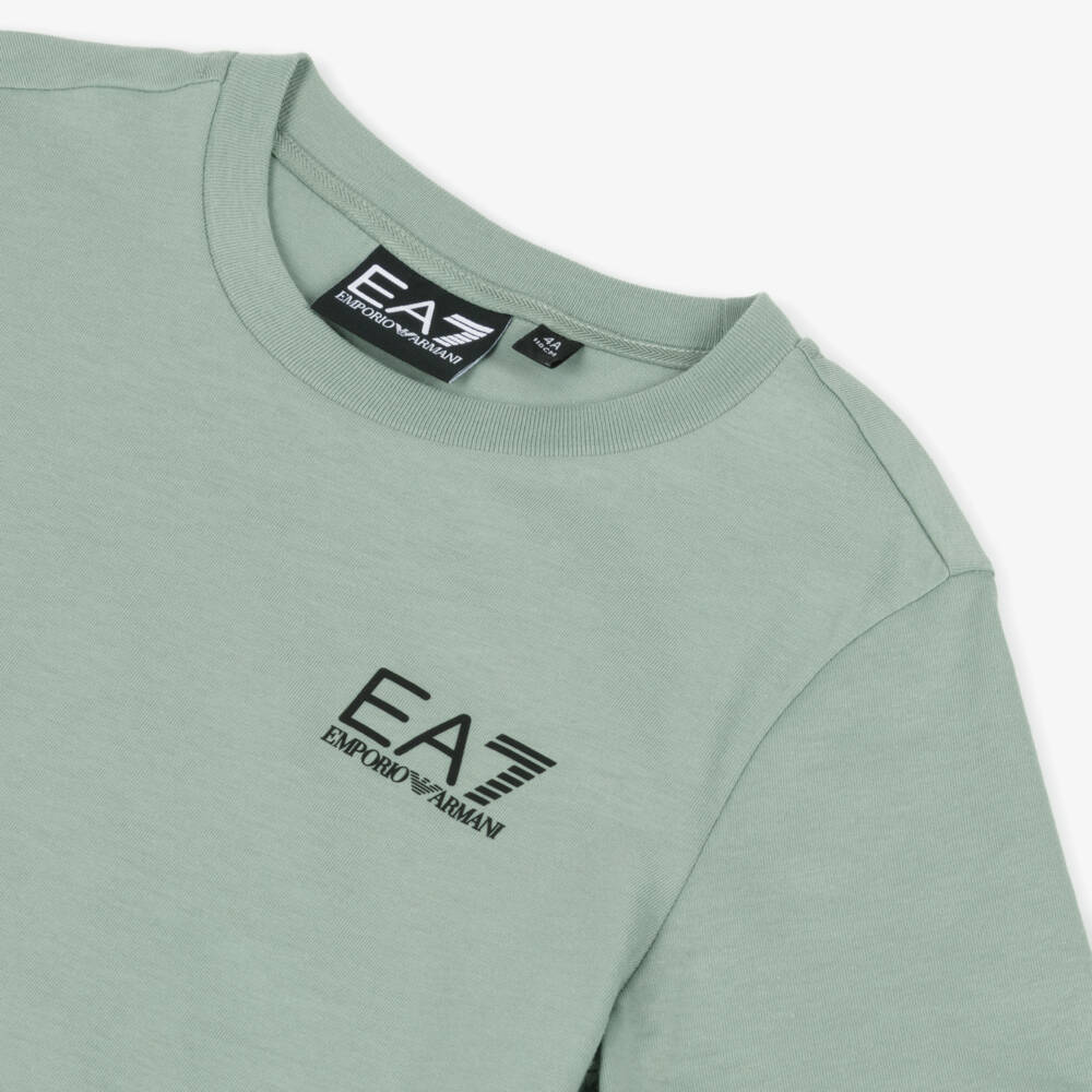 EA7 Emporio Armani-Green Cotton Tee for Boys | Childrensalon Outlet