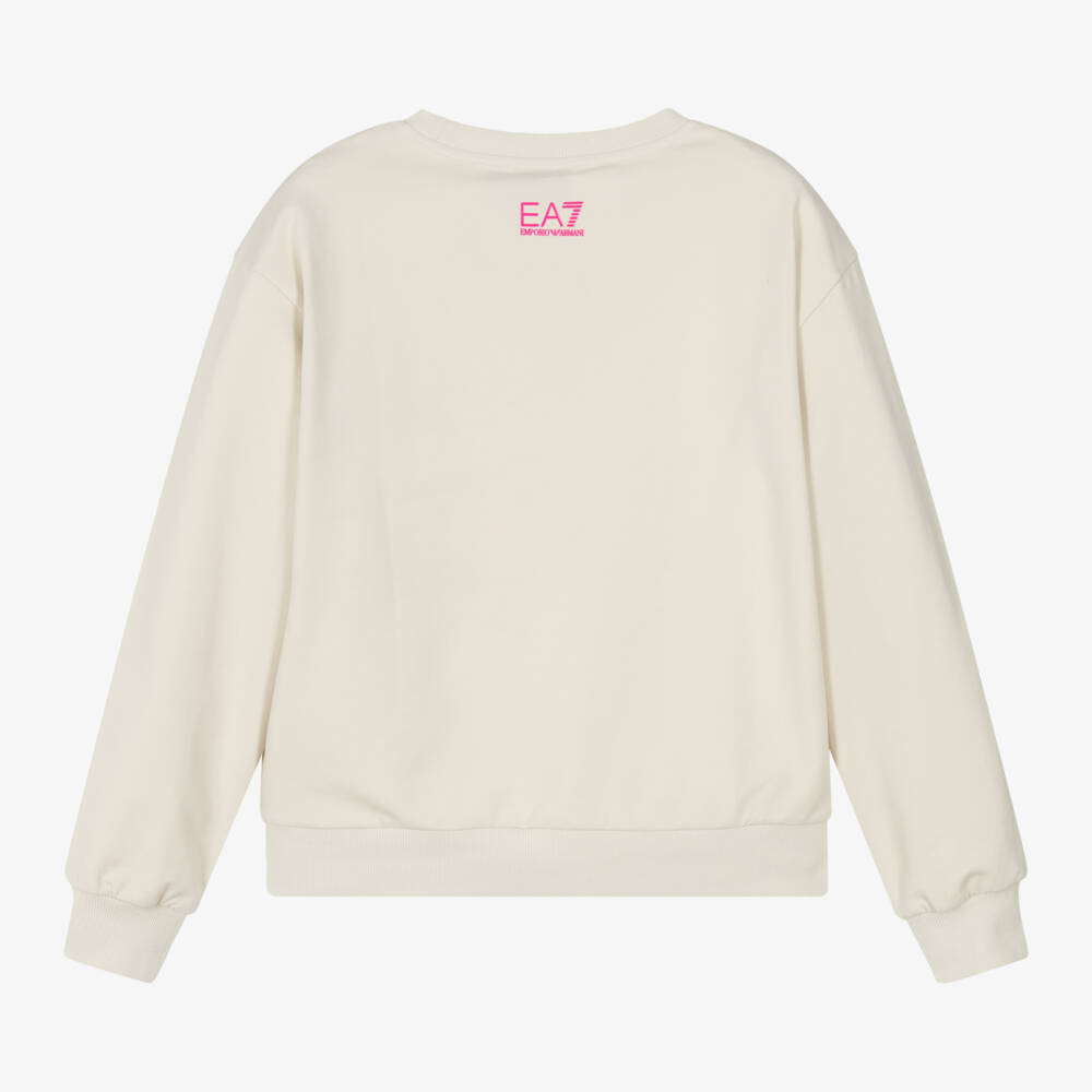 EA7 Emporio Armani-Ivory Cotton Logo Pullover for Girls | Childrensalon Outlet