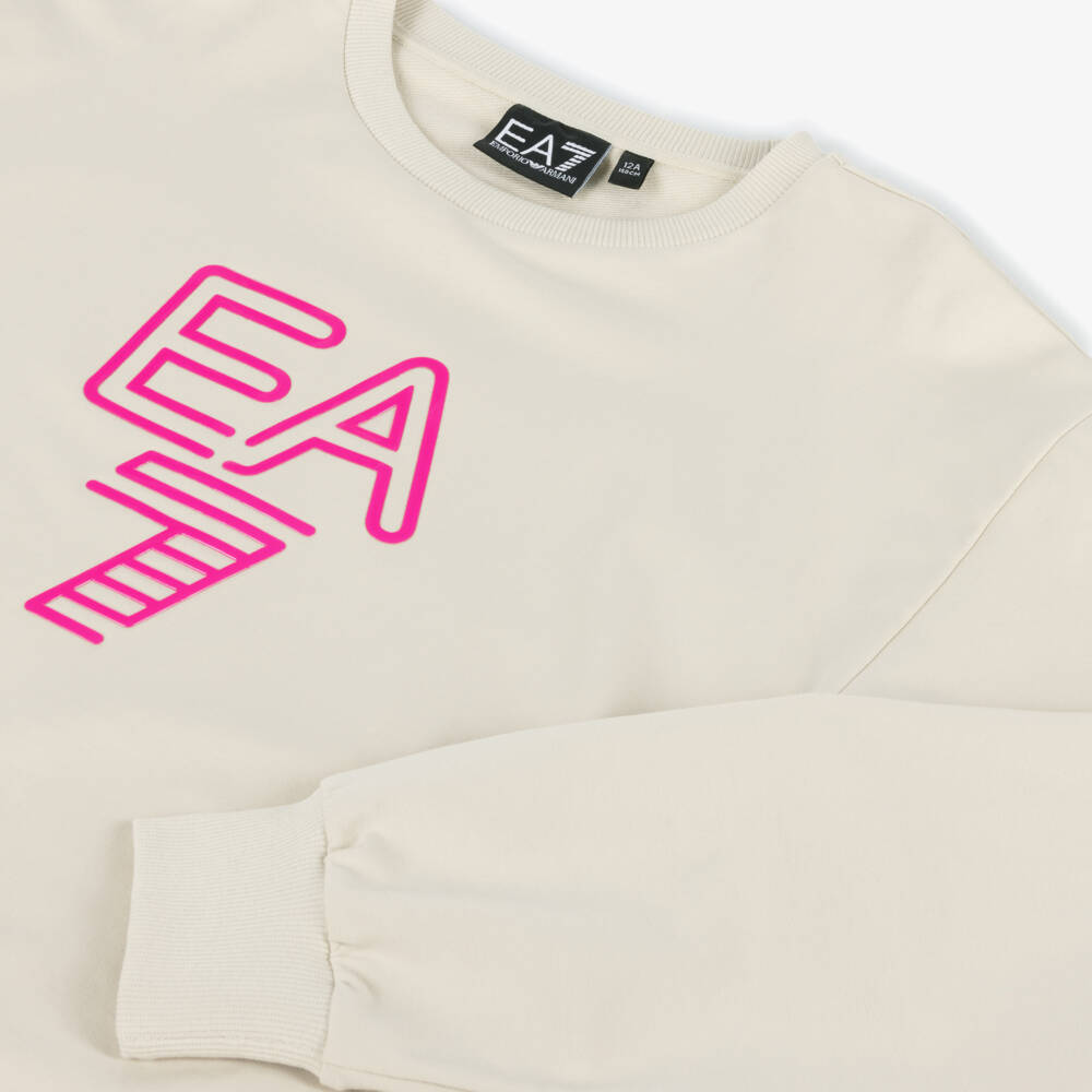 EA7 Emporio Armani-Ivory Cotton Logo Pullover for Girls | Childrensalon Outlet