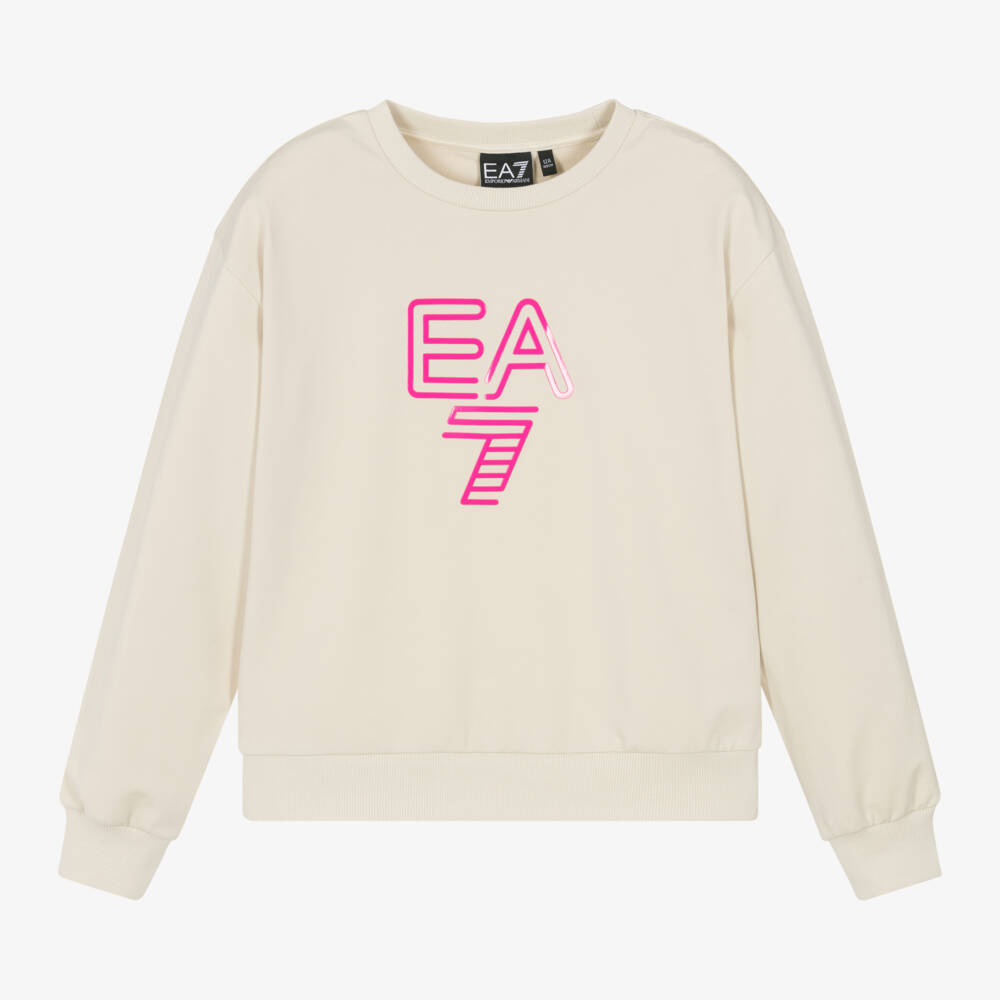 EA7 Emporio Armani-Ivory Cotton Logo Pullover for Girls | Childrensalon Outlet