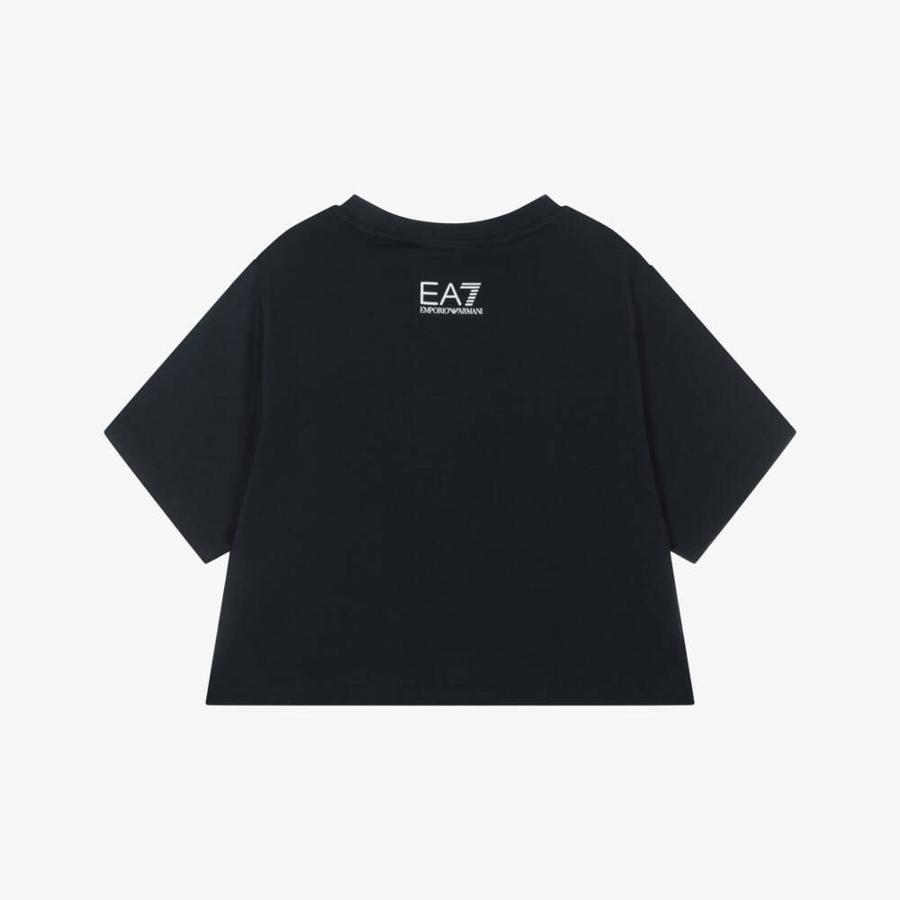 EA7 Emporio Armani-Navy Blue Cotton Tee for Girls | Childrensalon Outlet