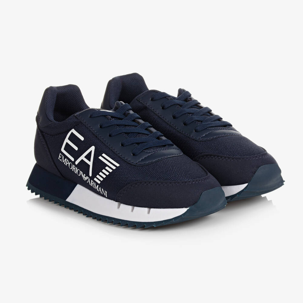 Navy Blue Faux Leather Logo Trainers