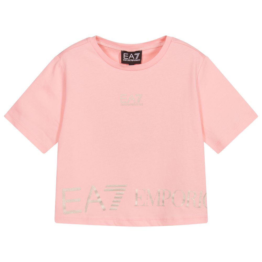 EA7 Emporio Armani - Розовая хлопковая футболка | Childrensalon
