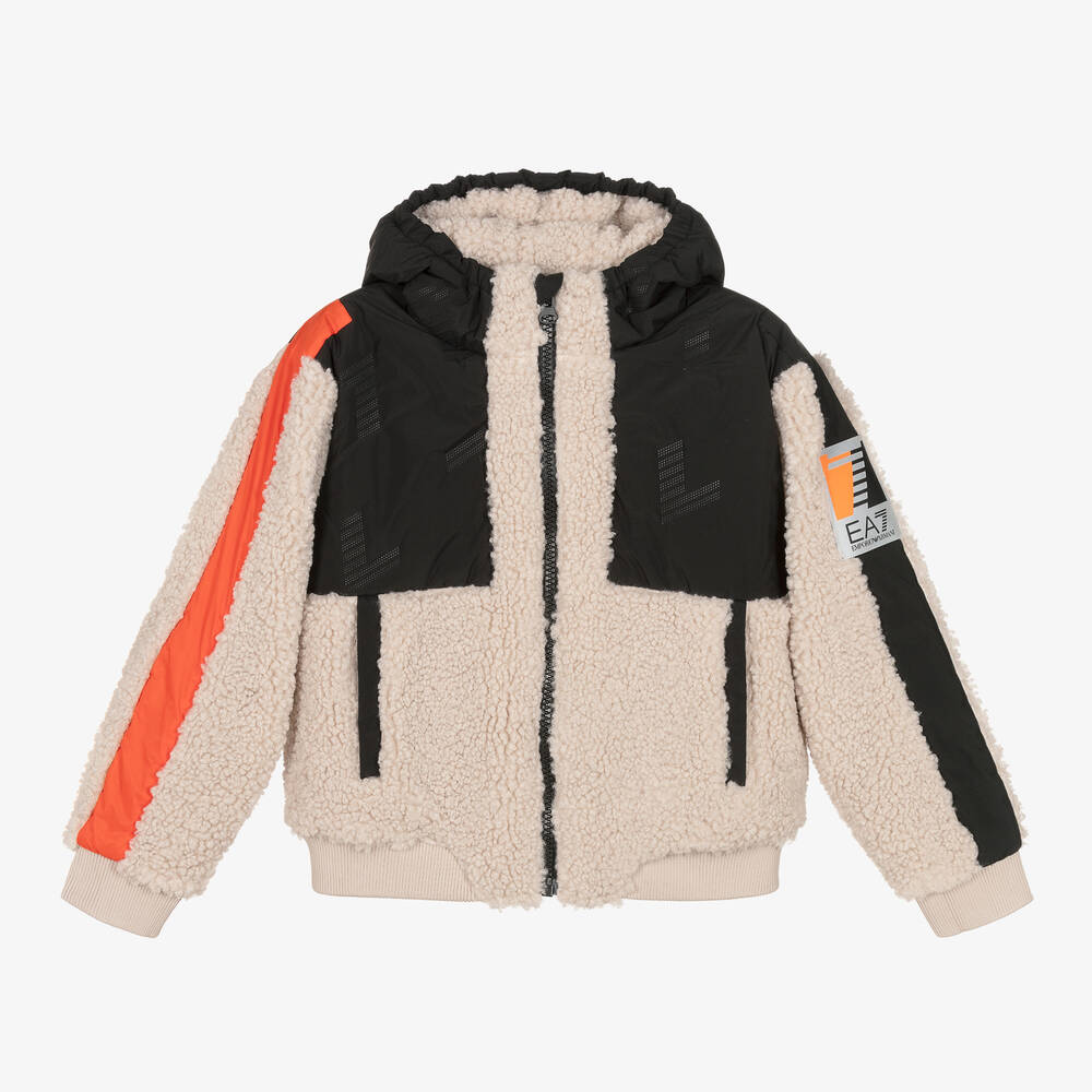 EA7 Emporio Armani - Veste noire et beige en sherpa ado | Childrensalon