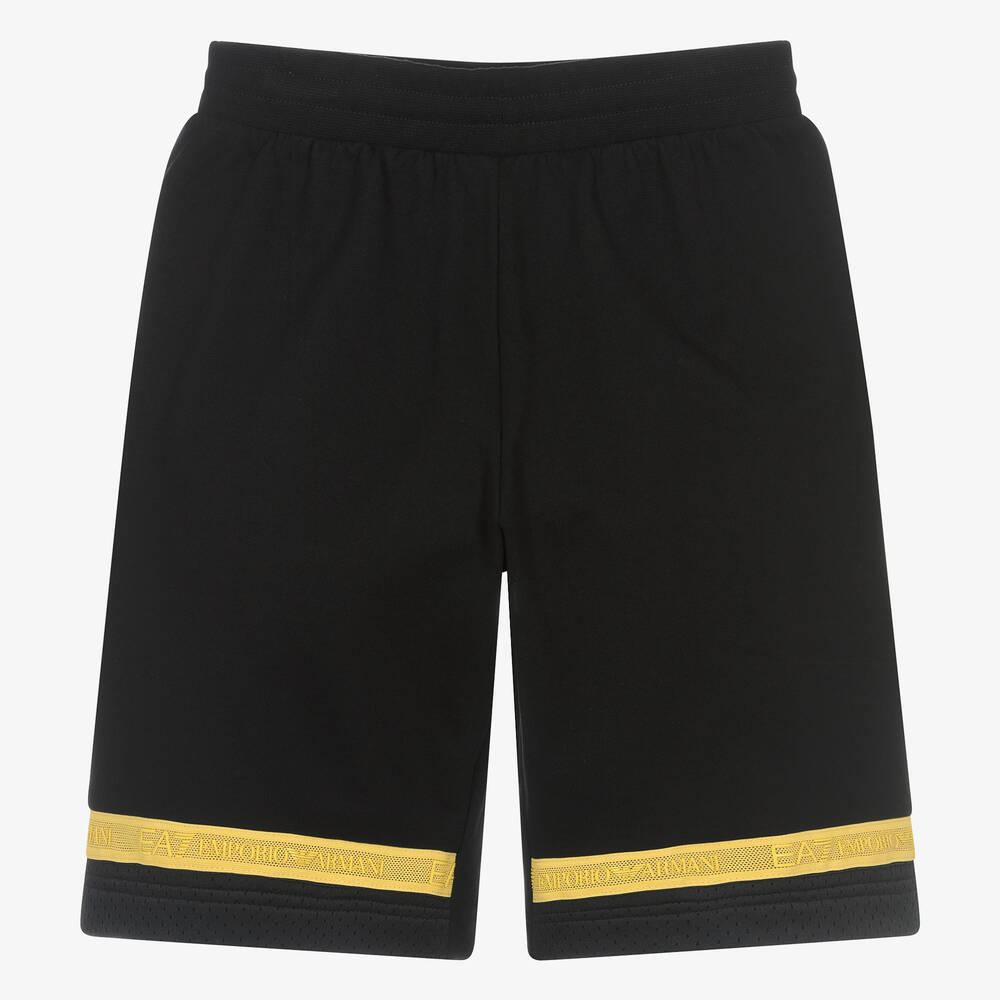 EA7 Emporio Armani Teen Boys Black Cotton Jersey Shorts Childrensalon Outlet