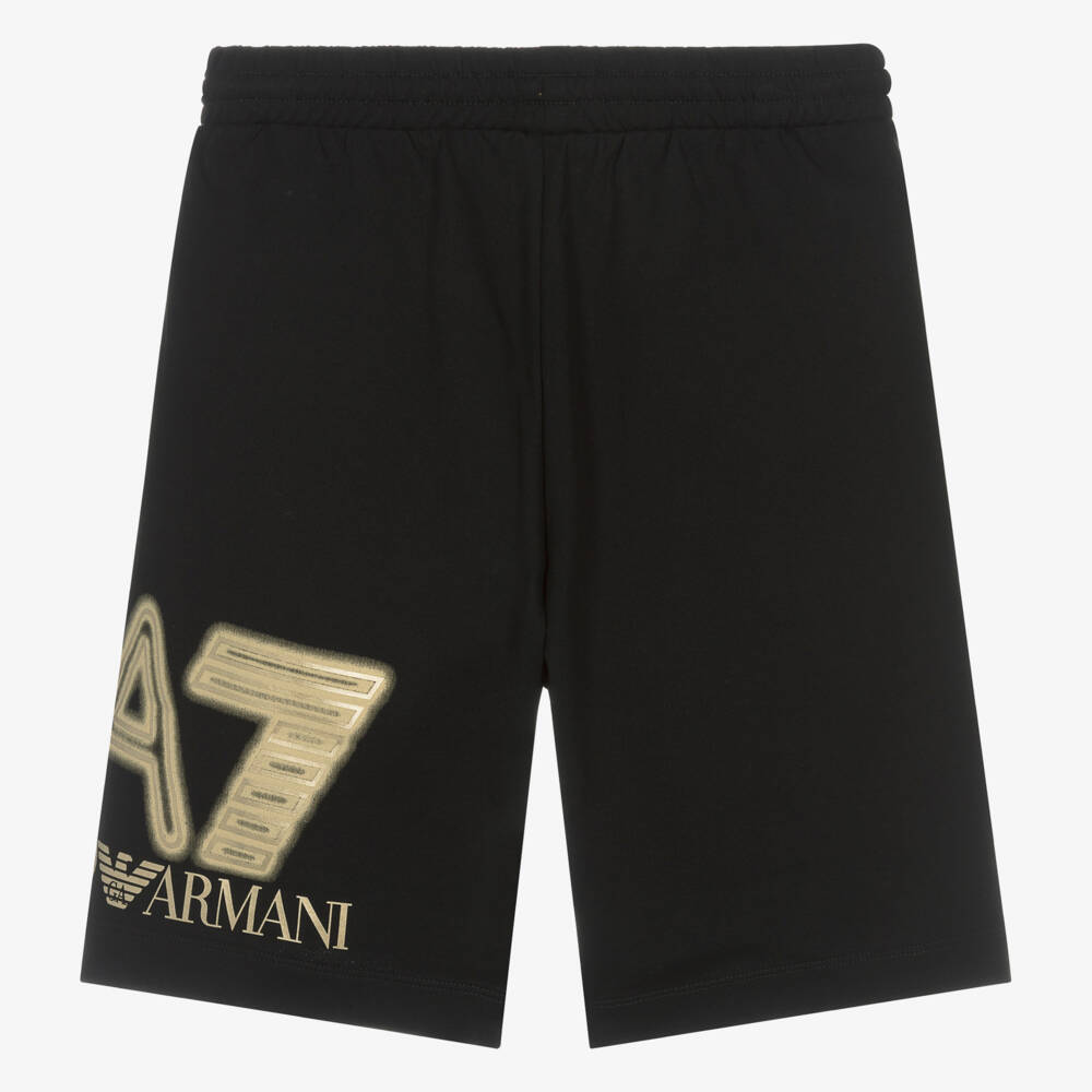 EA7 Emporio Armani-Teen Boys Black Cotton Oversized Shorts | Childrensalon Outlet