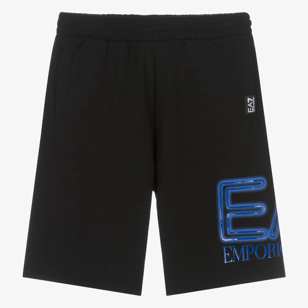 EA7 Emporio Armani-Teen Boys Black Cotton Oversized Shorts | Childrensalon Outlet