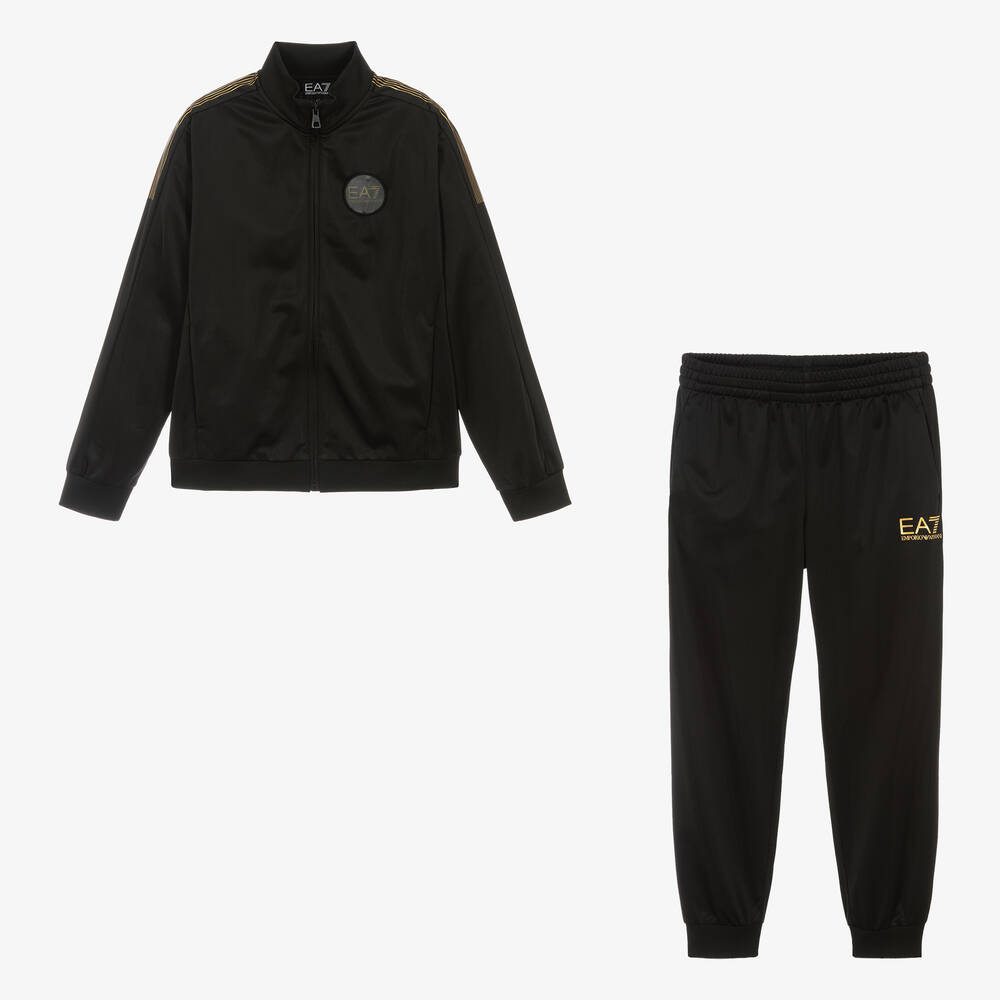 EA7 Emporio Armani Teen Boys Black EA7 Logo Tracksuit Childrensalon Outlet