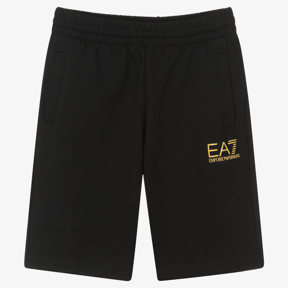 EA7 Emporio Armani-Teen Boys Black & Gold Shorts | Childrensalon Outlet