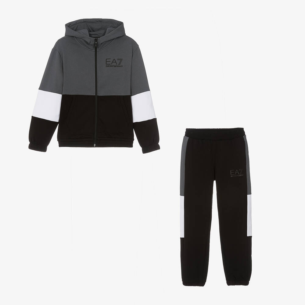 EA7 Emporio Armani - Survêtement coton noir et gris EA7 | Childrensalon