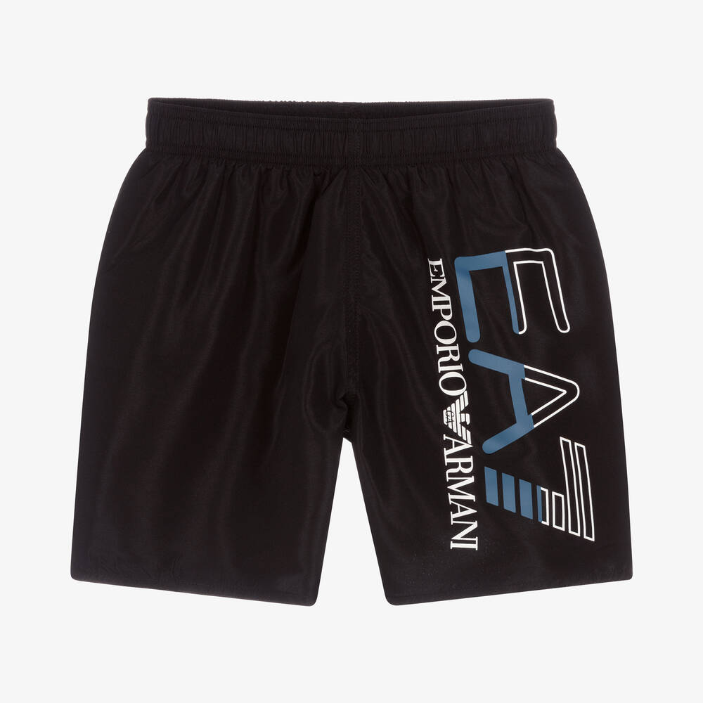 EA7 Emporio Armani - Teen Boys Black Logo Swim Shorts | Childrensalon