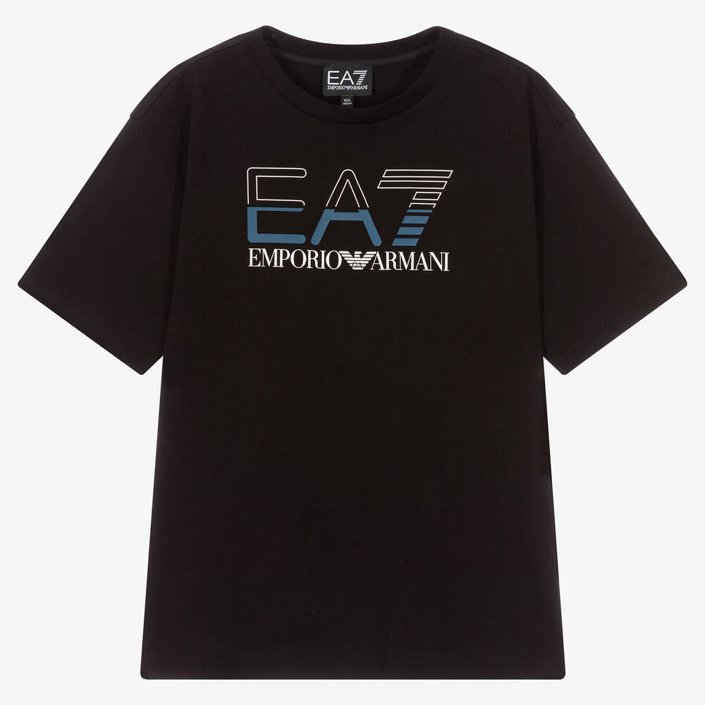 EA7 Emporio Armani - Teen Boys Black Logo T-Shirt | Childrensalon