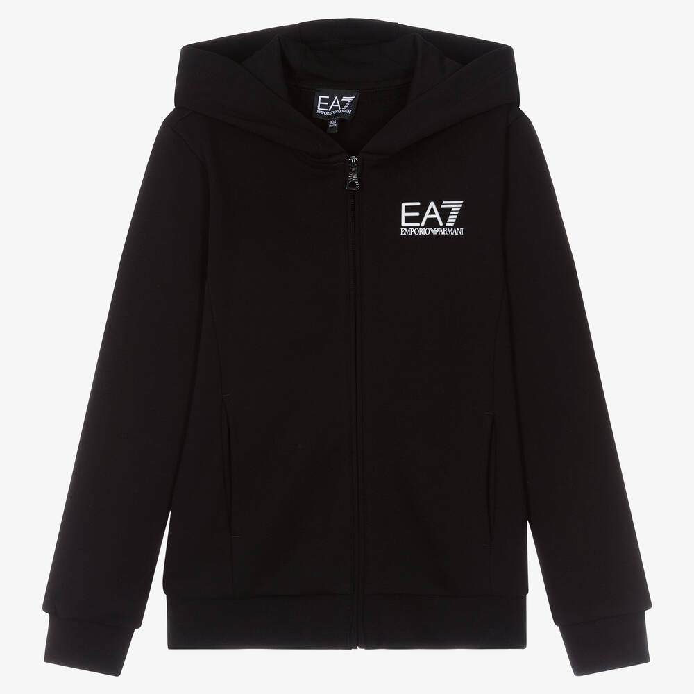 EA7 Emporio Armani - Sweat à capuche noir zippé ado garçon | Childrensalon