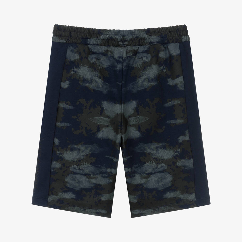EA7 Emporio Armani-Teen Boys Blue Camouflage Logo Shorts | Childrensalon Outlet