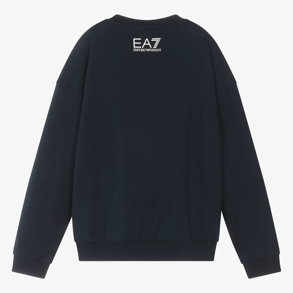 EA7 Emporio Armani Teen Boys Blue Cotton Sweatshirt Childrensalon Outlet