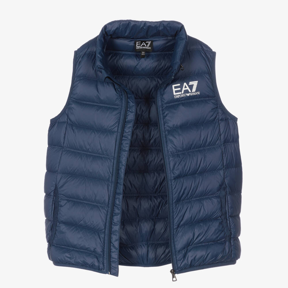 EA7 Emporio Armani-Teen Boys Blue Down Logo Gilet | Childrensalon Outlet