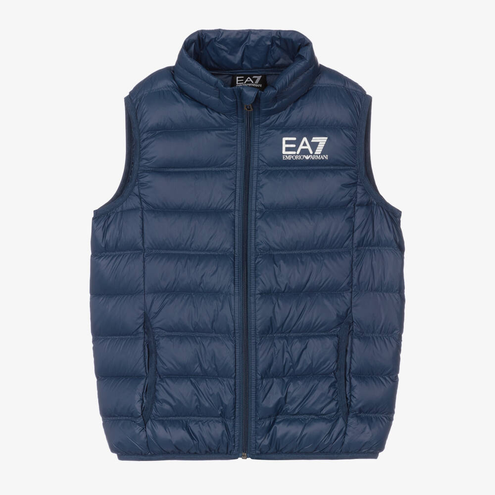 EA7 Emporio Armani-Teen Boys Blue Down Logo Gilet | Childrensalon Outlet