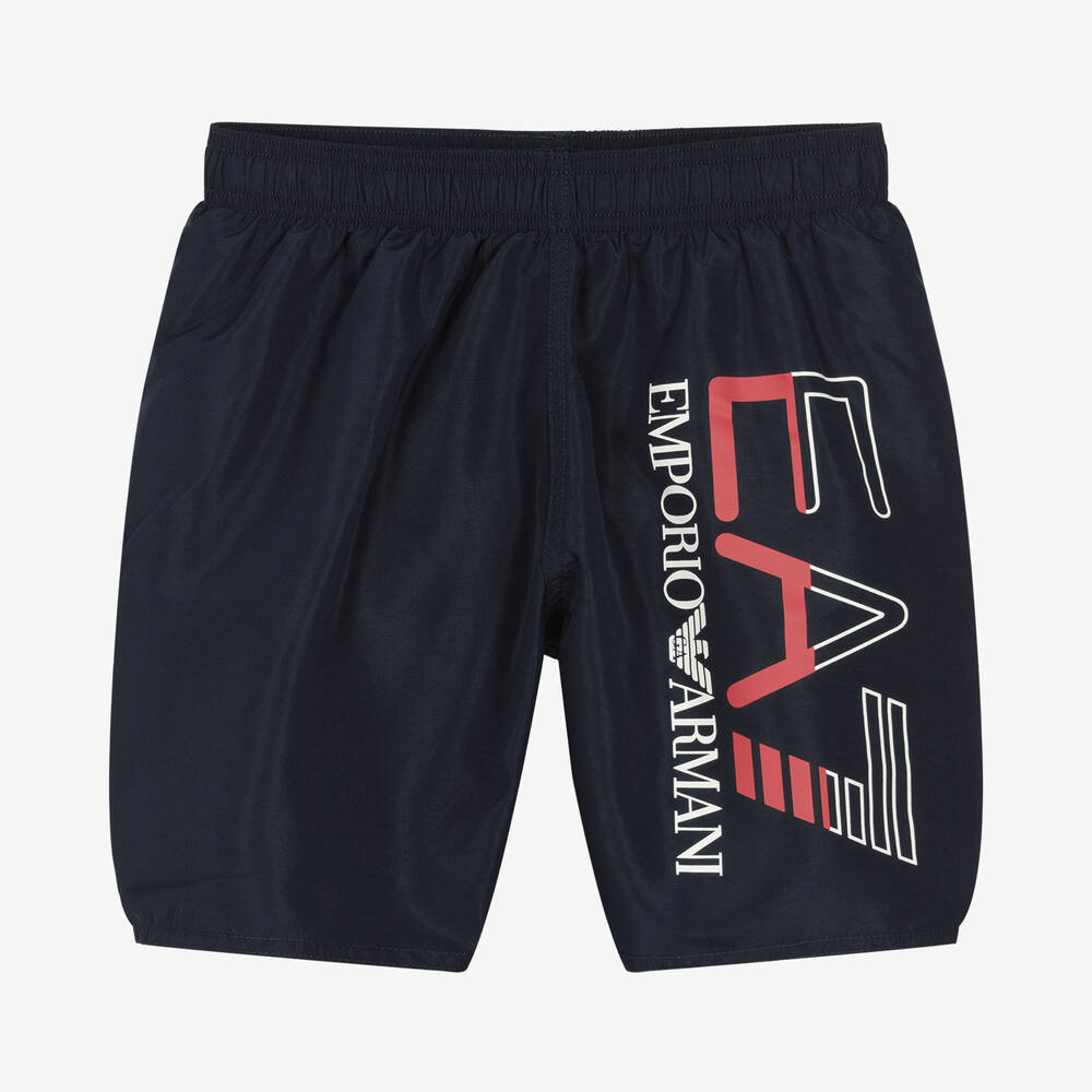 EA7 Emporio Armani - Teen Boys Blue Logo Swim Shorts | Childrensalon