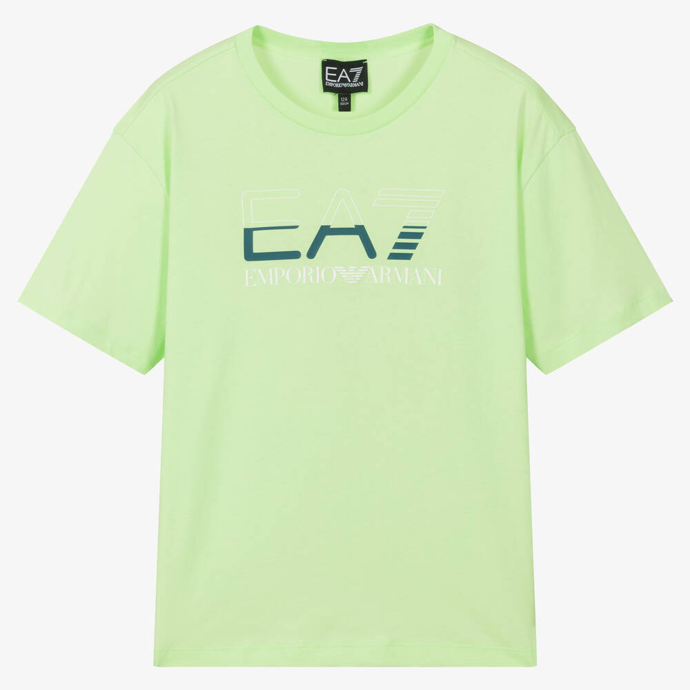 EA7 Emporio Armani - Teen Boys Green Cotton Logo T-Shirt | Childrensalon