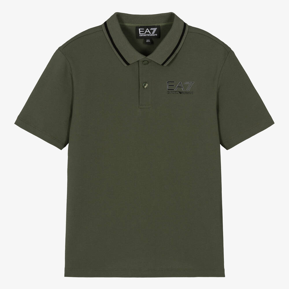 EA7 Emporio Armani Teen Boys Green Cotton Polo Shirt Childrensalon Outlet
