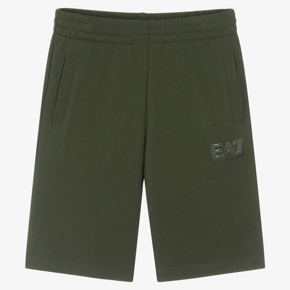 EA7 Emporio Armani - Teen Boys Green Cotton Shorts | Childrensalon