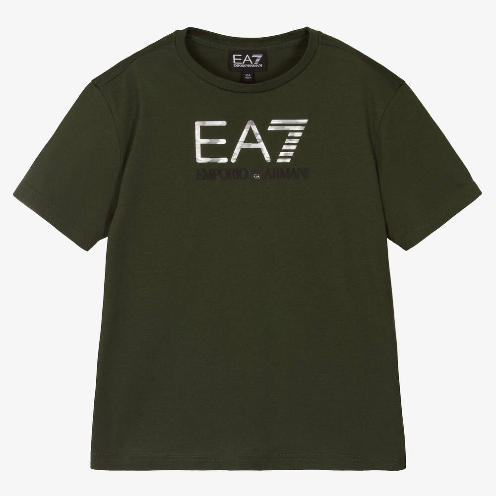 EA7 Emporio Armani - T-shirt vert en coton ado garçon | Childrensalon
