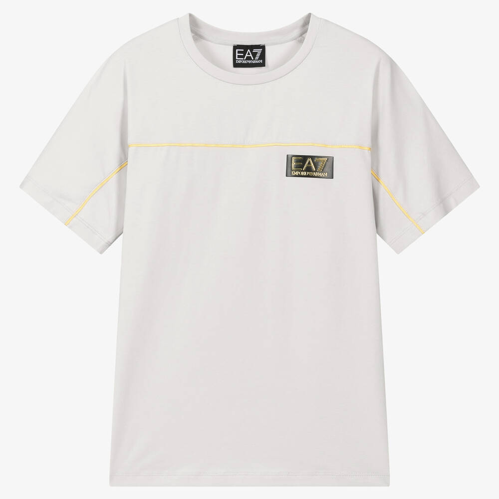 EA7 Emporio Armani - Teen Boys Grey Cotton Logo T-Shirt | Childrensalon