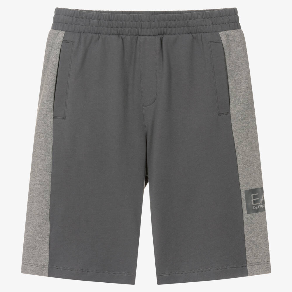 EA7 Emporio Armani - Teen Boys Grey Logo Jersey Shorts | Childrensalon