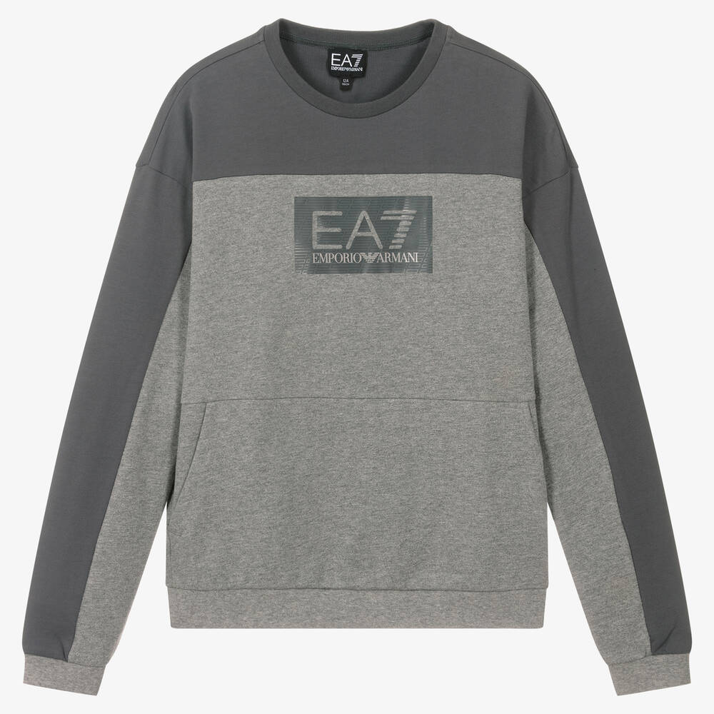 EA7 Emporio Armani - Teen Boys Grey Logo Sweatshirt | Childrensalon
