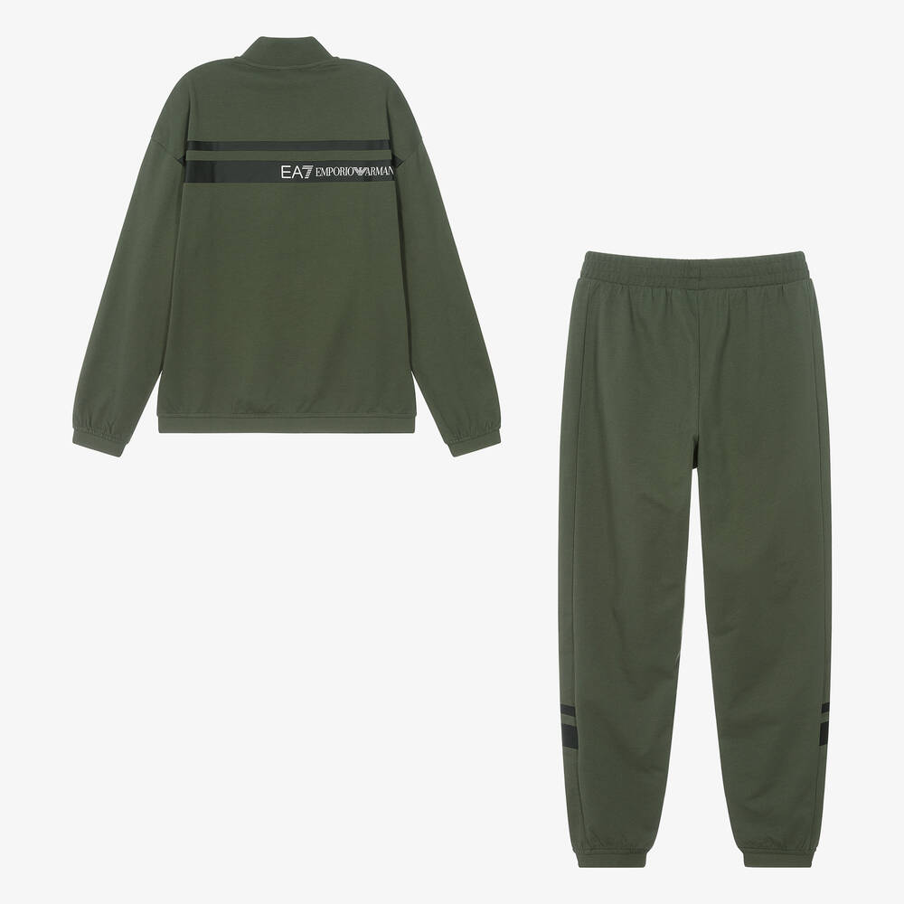 EA7 Emporio Armani Teen Boys Khaki Green Cotton Tracksuit