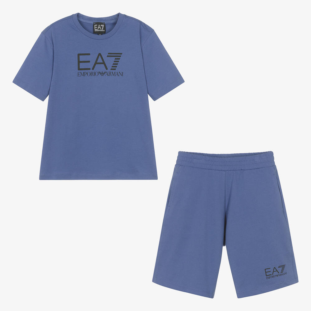 EA7 Emporio Armani-Teen Boys Marlin Blue Cotton Shorts Set | Childrensalon Outlet