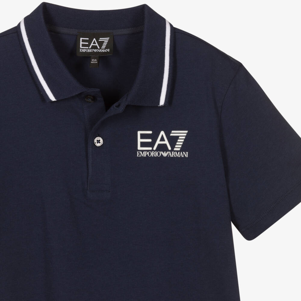 EA7 Emporio Armani-Teen Boys Navy Blue Cotton Polo Shirt With EA7 Logo | Childrensalon Outlet