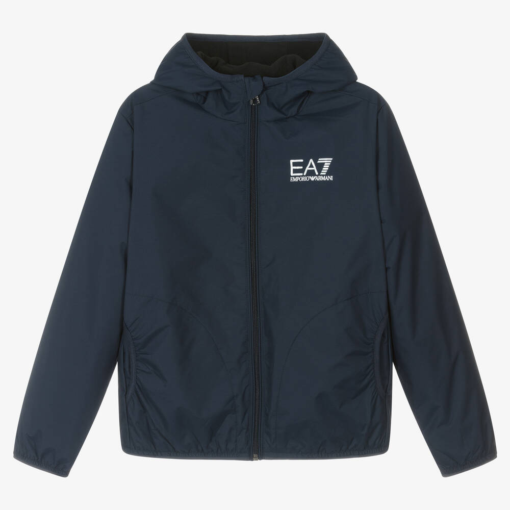EA7 Emporio Armani - Teen Boys Navy Blue Hooded Jacket  | Childrensalon